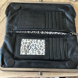Kenneth Cole Black Leather Clutch W Multiple Slots & Pockets
